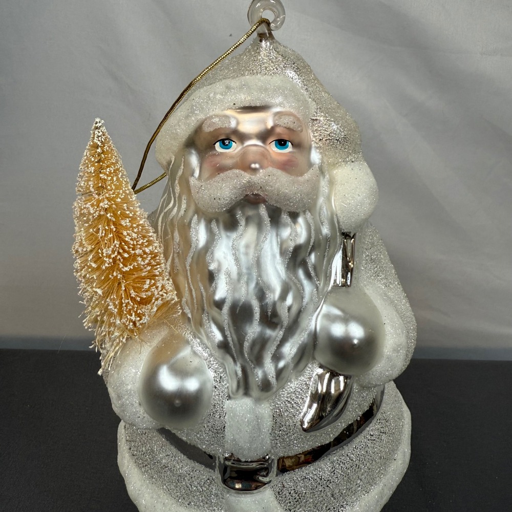 Dept 56 Spirit‎ Santa Claus Christmas Large Ornament Glass Tree Bag Silver White - Picture 6 of 8